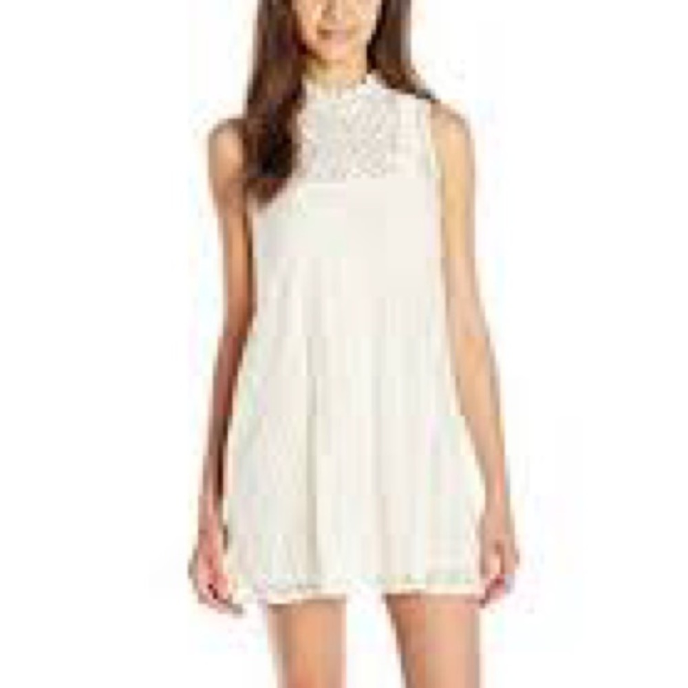 As U Wish Cream Lace Yoke Mini Dress size L, 33” long Romantic